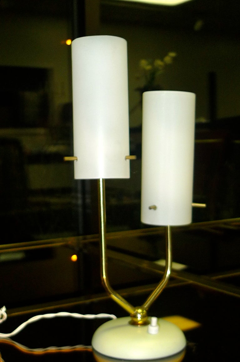 Italian Stilnovo Opaline & Brass Table Lamp For Sale