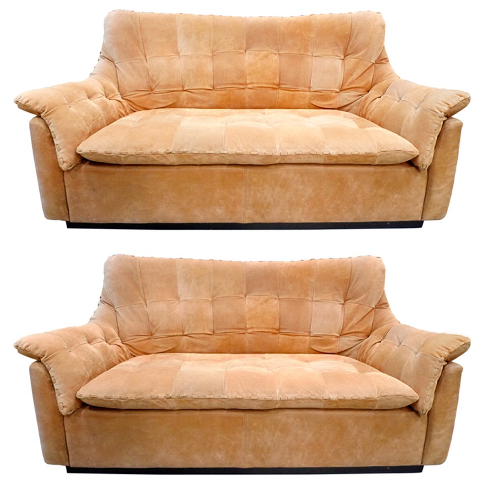 Pair of Brazilian Tufted Deerskin Small Sofas