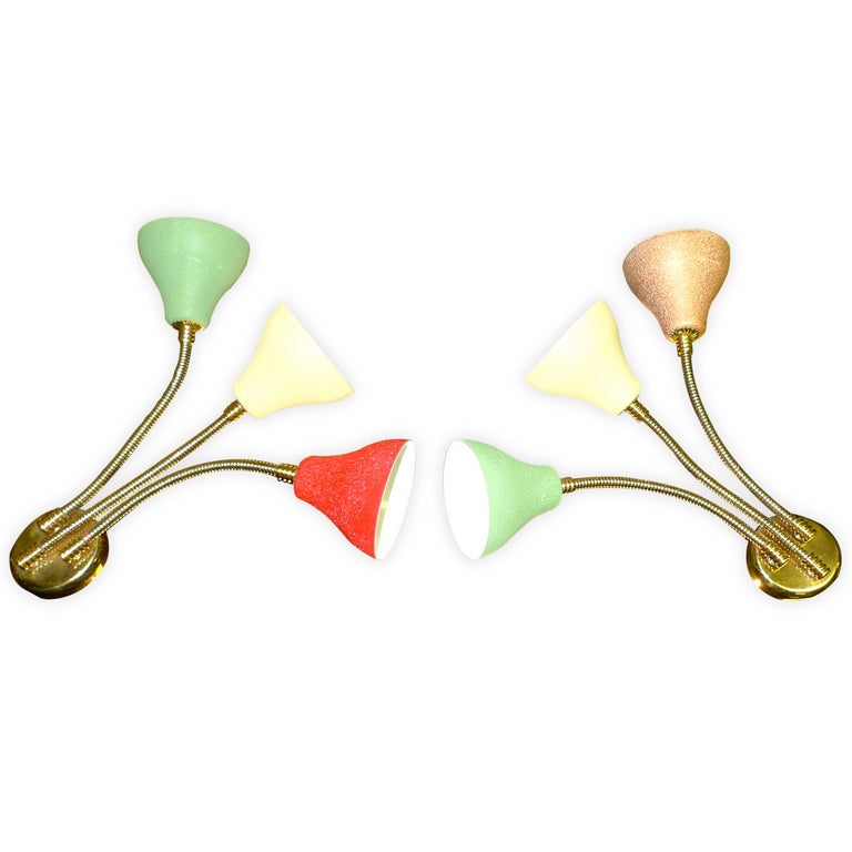 Pair of Italian Three Arm Colorful Wall Sconces  In Good Condition For Sale In Hanover, MA