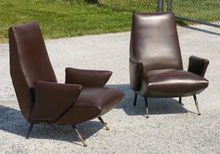 Italian Published Pair of Nino Zoncada Lounge Chairs For Sale