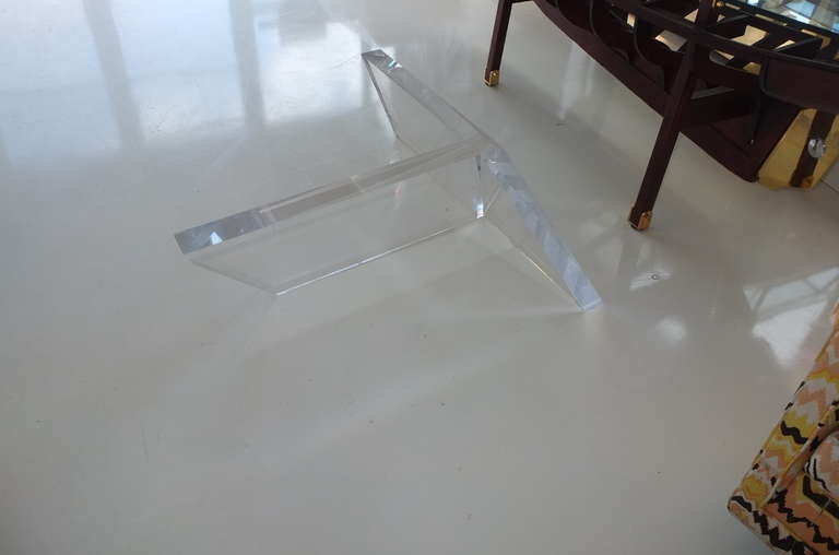 Glass Jeffrey Bigelow Parallelogram Lucite Cocktail Table For Sale