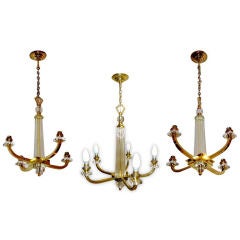 Vintage Set of 3 Chandeliers by Jacques Adnet