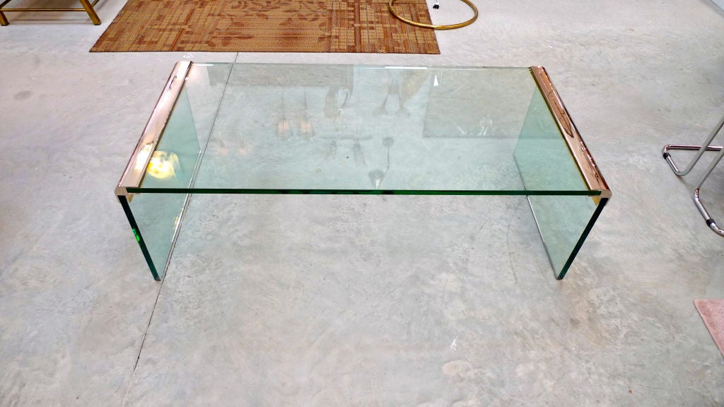Glass & Polished Steel 'Waterfall' Cocktail Table by DIA