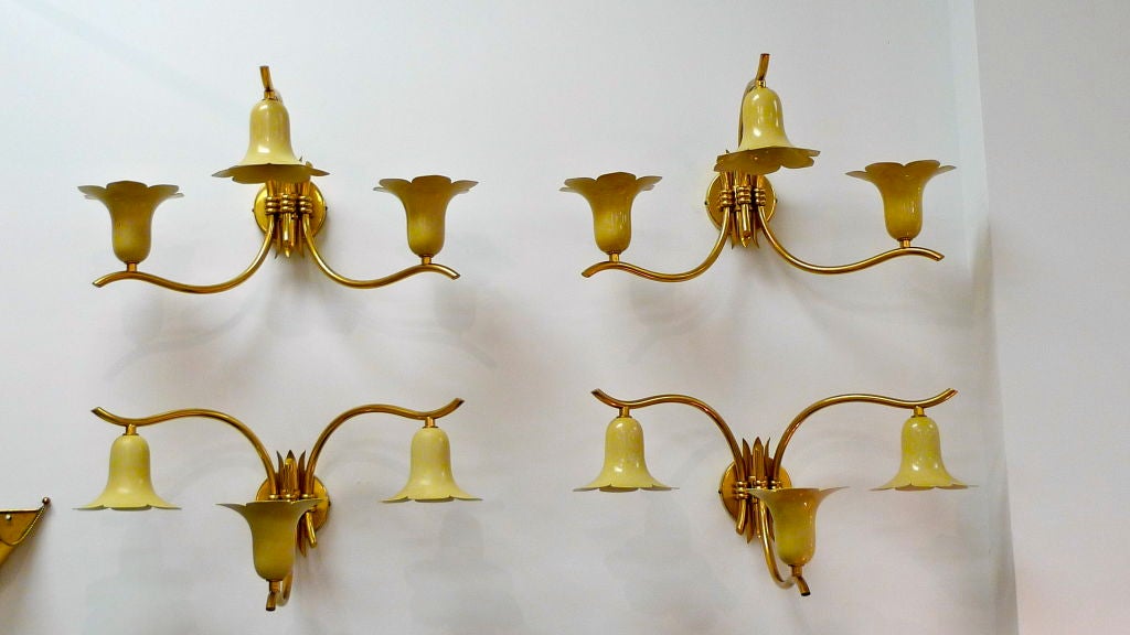 Mid-Century Modern Two Pair of Vintage Italian Brass Lily Sconces For Sale