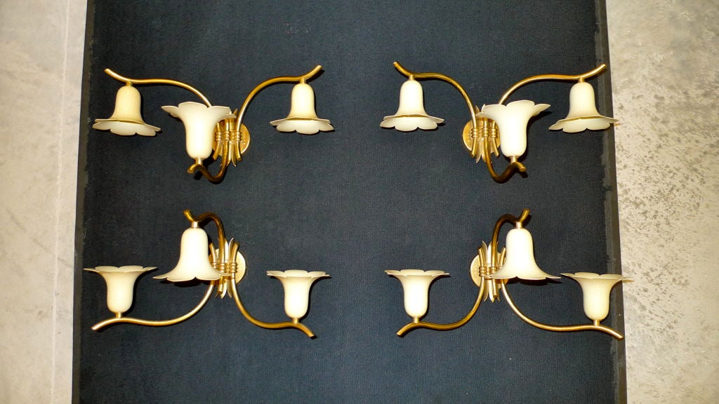 Aluminum Two Pair of Vintage Italian Brass Lily Sconces For Sale