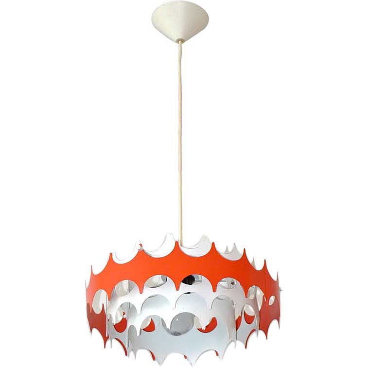 1950's Orange & White Brutalist Design Chandelier