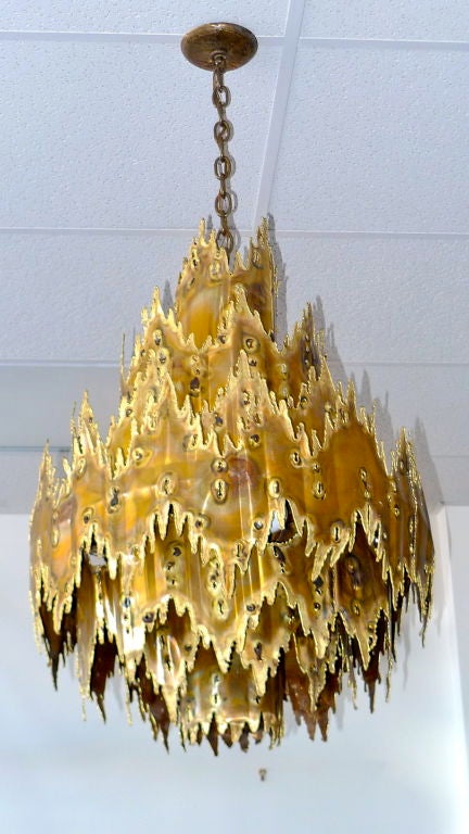 American Large Brutalist Chandelier by Tom Greene