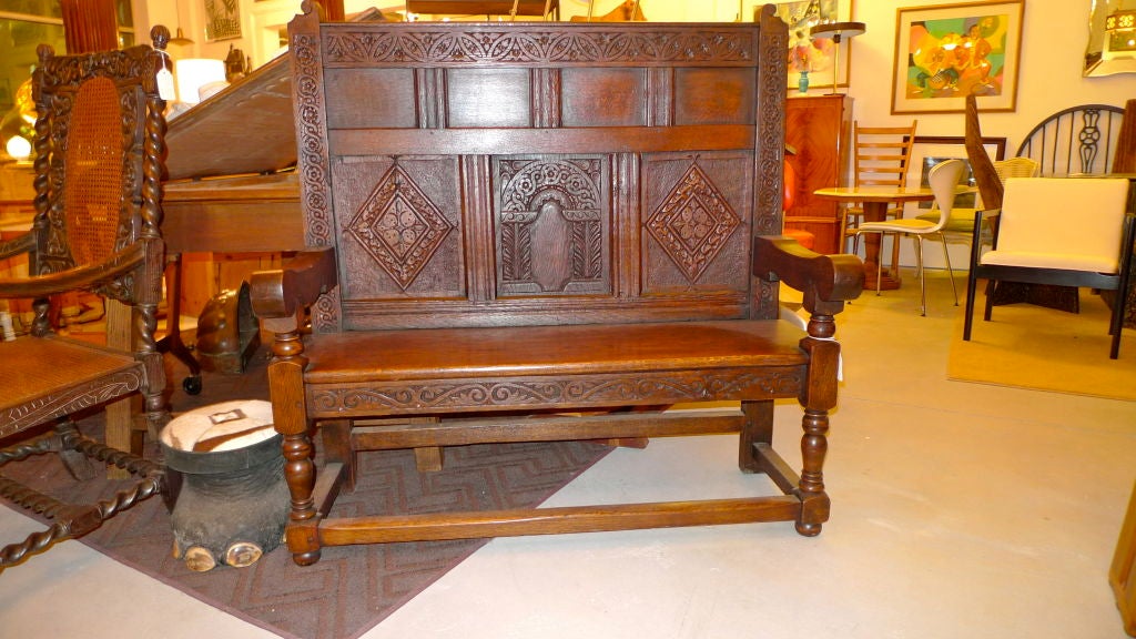 19th Century English Oak Hall Bench / Settee