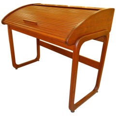 Vintage Teak Roll Top Desk by Brown Saltman