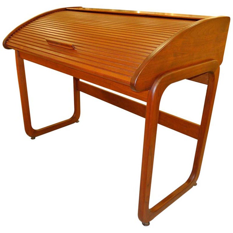 Teak Roll Top Desk by Brown Saltman