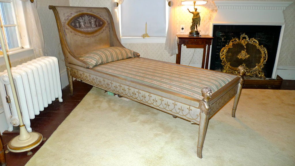 19th Century 19th c French Neoclassical Painted Recamier