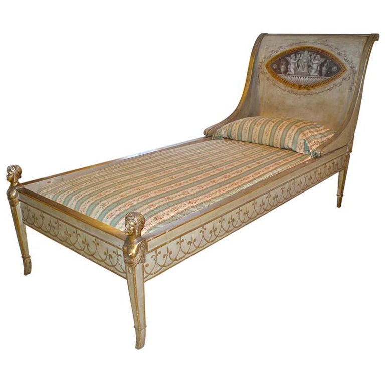 19th c French Neoclassical Painted Recamier