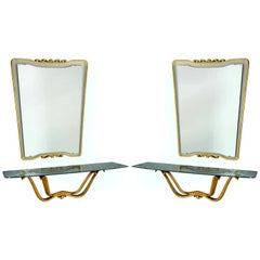 Vintage Pair Osvaldo Borsani Rare Mirrors with Floating Consoles 