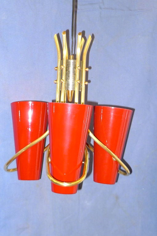 Brass French Modernist Chandelier attributed to Maison Jansen For Sale