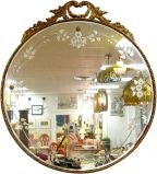 Vintage French Round Etched Beveled Mirror