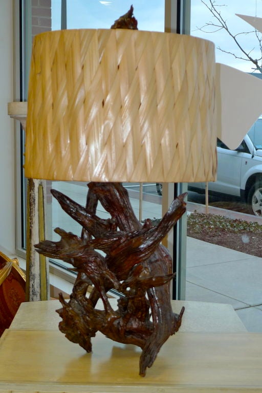 Vintage Driftwood Table Lamp with Woven Shade
