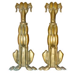 Pair of Cast Bronze Andirons in form of Dogs, Marked RBA