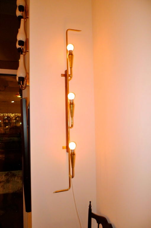 Brass French Modernist Long Wall Light