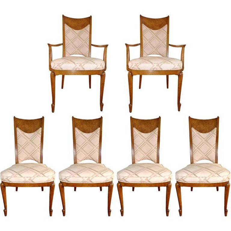 Set of 6 Walnut Burl Dining Chairs by Mastercraft