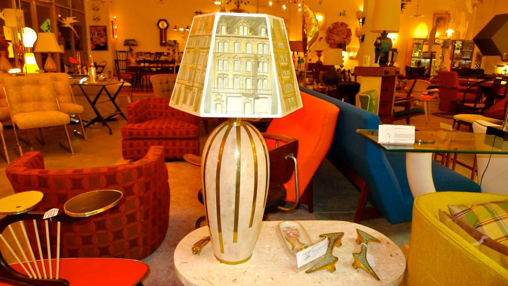 Mid-Century Modern Tesselated Stone & Brass Lamp by Robert Marcius for Lamp Lee For Sale