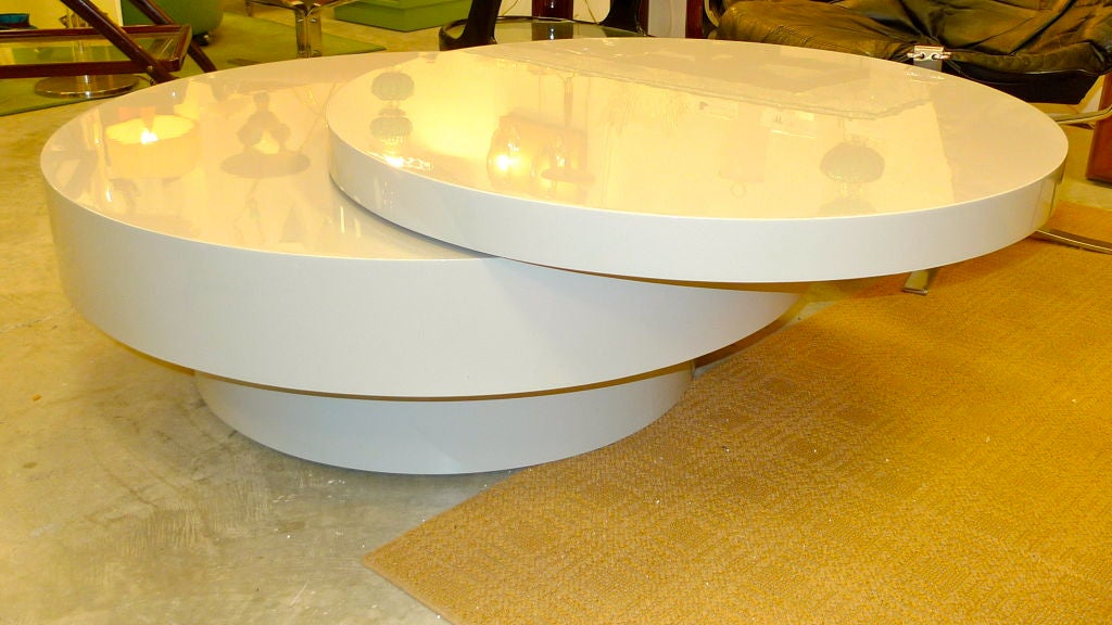 Lacquered Three Tier Round Cocktail Table with Swiveling Top