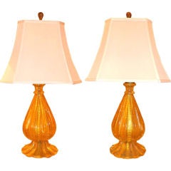 Vintage Pair of Barovier & Toso Cordonato d' Oro Lamps