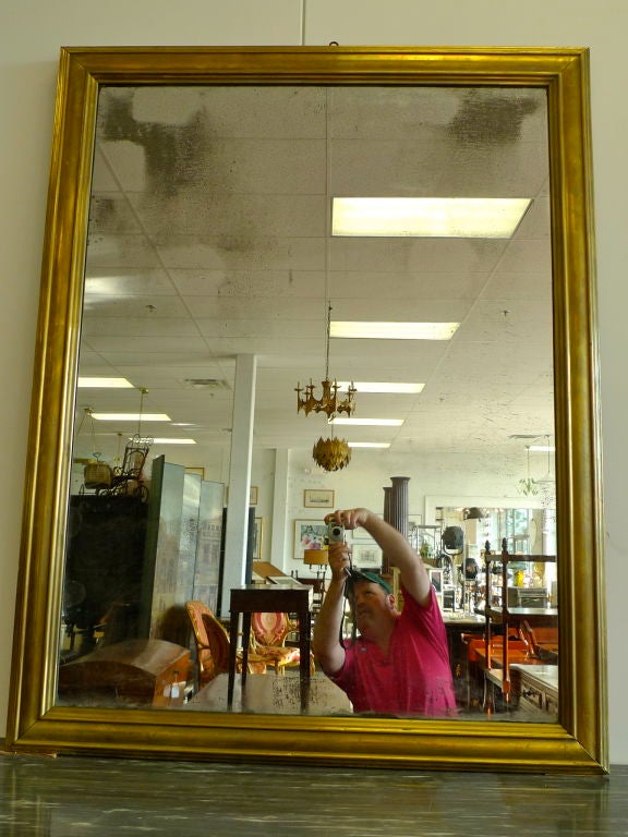 Antique French Brass Framed Mirror In Excellent Condition In Hanover, MA