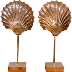 Paire de lampes de bureau en laiton coquillage Gabriella Crespi