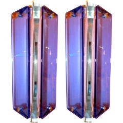 Pair of Italian Blue Glass Italian Sconces by Sena Cristal