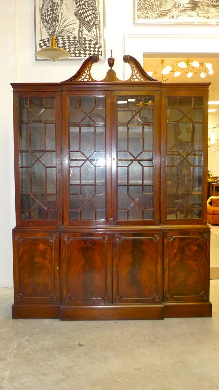 American Custom Mahogany Chippendale Breakfront Bookcase