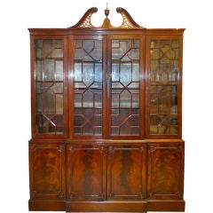 Vintage Custom Mahogany Chippendale Breakfront Bookcase