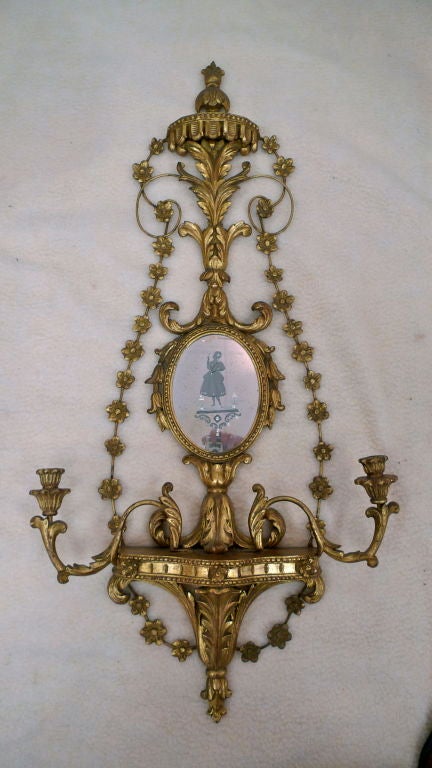 Pair of Italian Girondole Candelabra Mirrors For Sale 8