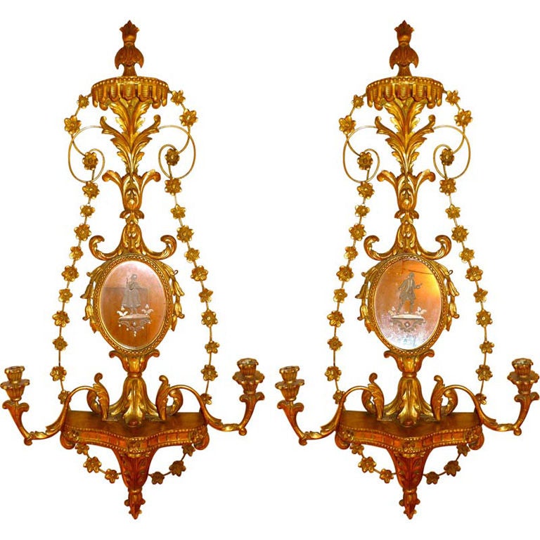 Pair of Italian Girondole Candelabra Mirrors