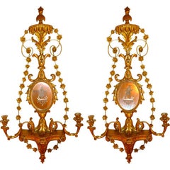 Antique Pair of Italian Girondole Candelabra Mirrors