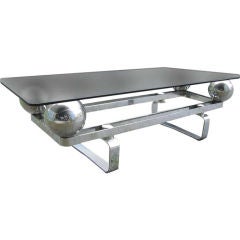 French Chromed Steel & Smoked Glass Cocktail Table