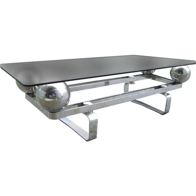 French Chromed Steel & Smoked Glass Cocktail Table For Sale