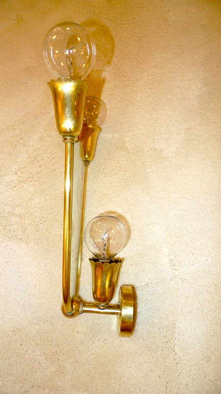 Pair of Italian Brass & Etched Glass Sconces 5