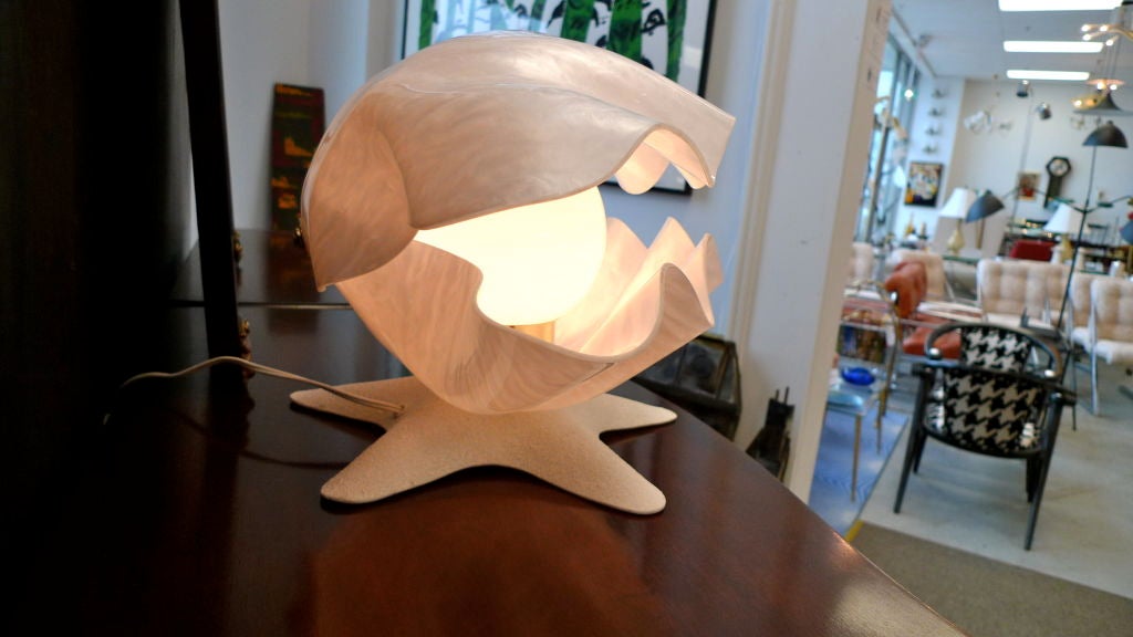 Pearlescent Acrylic Shell Lamp with Pearl In Excellent Condition In Hanover, MA