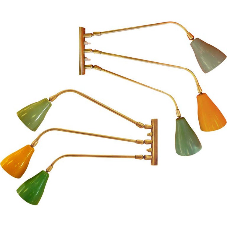 Pair of 3 Arm Italian Wall Lights from the 1950's