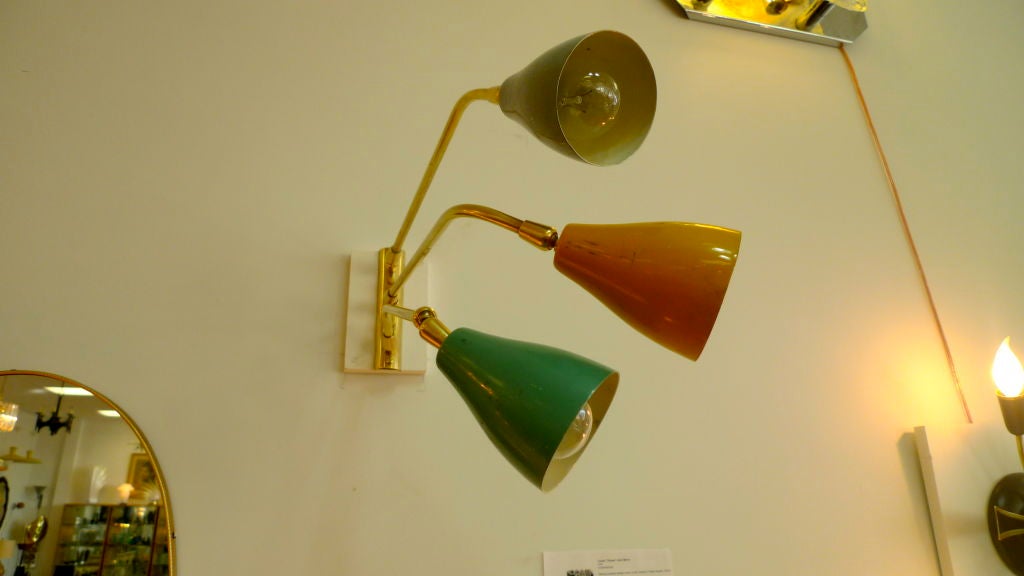 Brass Pair of 3 Arm Italian Wall Lights from the 1950's