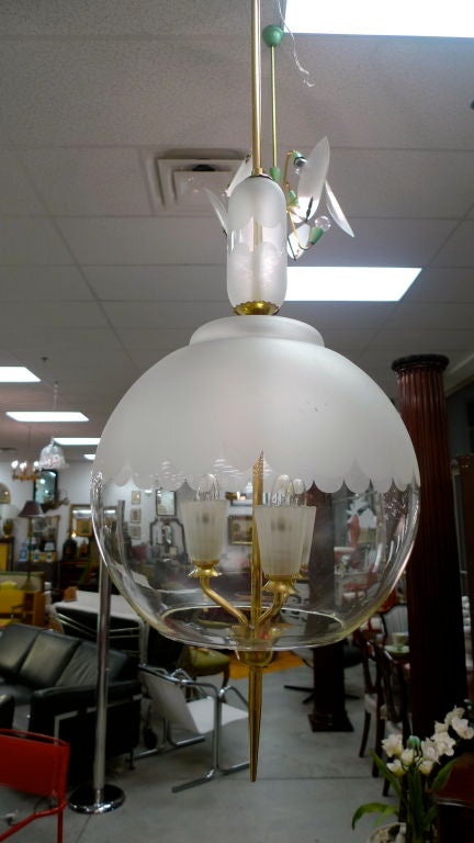 Lampe à suspension orbe italienne des années 1940 en vente 3