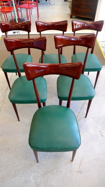 Set of Six Dining Chairs after Ico Parisi For Sale 9