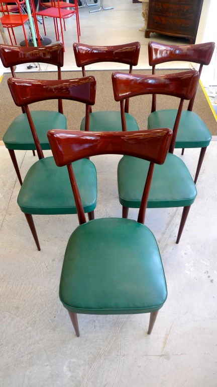Set of Six Dining Chairs after Ico Parisi For Sale 10