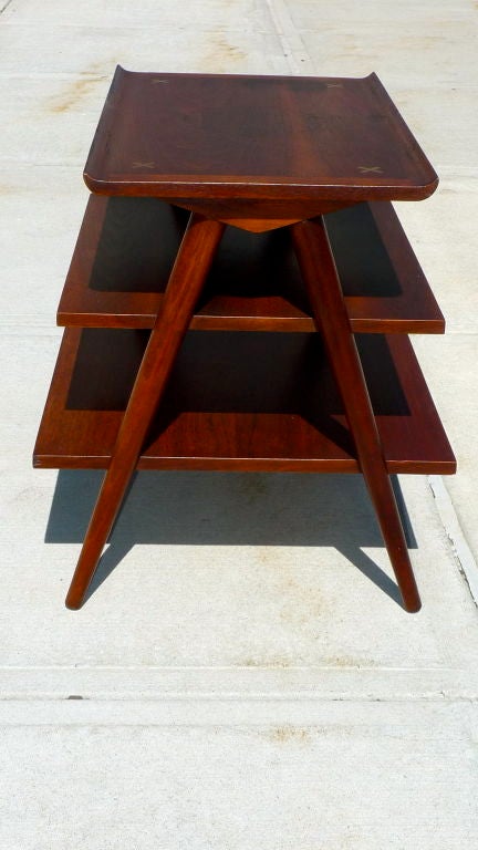 American Three Tier Walnut Side Table by Merton Gershun