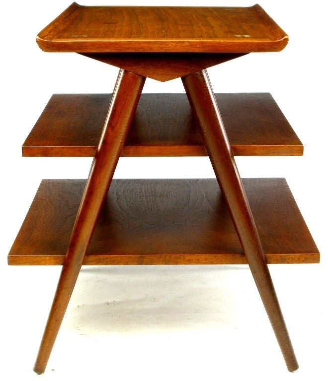 Three Tier Walnut Side Table by Merton Gershun 1