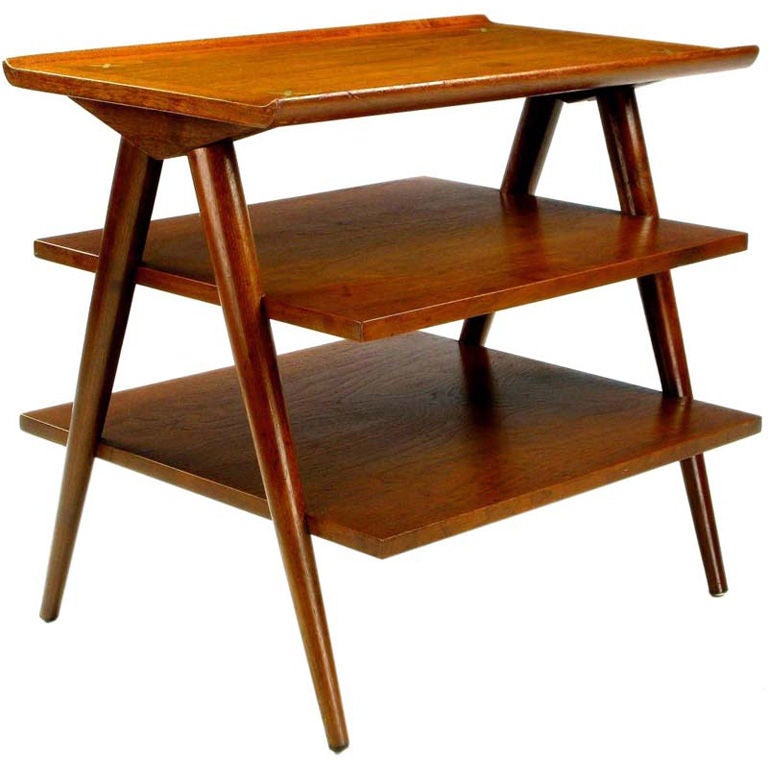 Three Tier Walnut Side Table by Merton Gershun