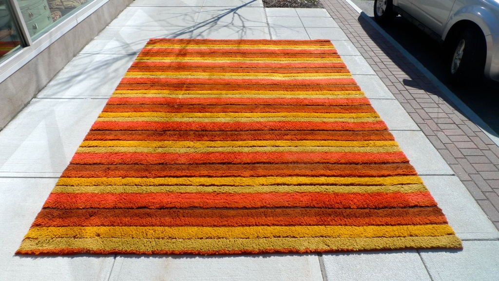Late 20th Century Vintage 9' x 12' Striped Wool Rug