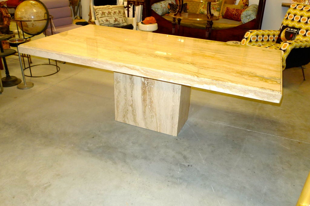 Late 20th Century Travertine Marble Pedestal Dining Table