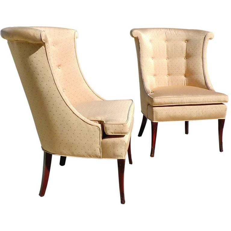 Pair Curved Back Slipper Chairs