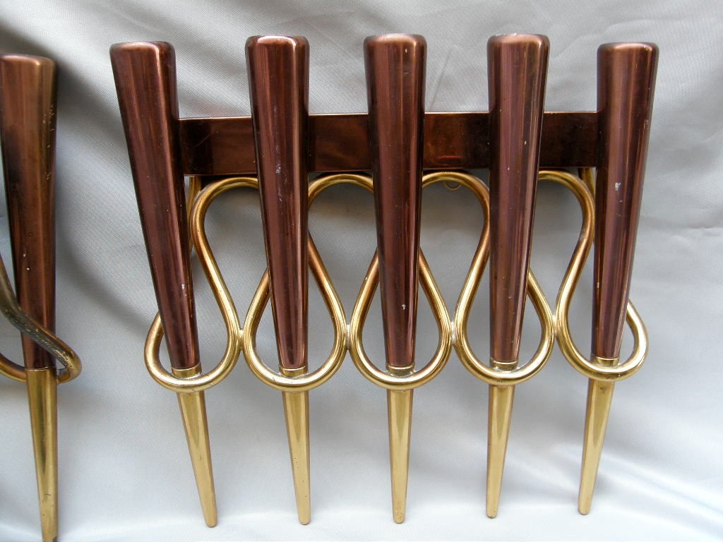 A Pair of Copper & Brass Sconces in the Style of Giò Ponti For Sale 7